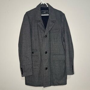 Black Rivet Wool Blend Charcoal Herringbone Mid-Length Coat - XL